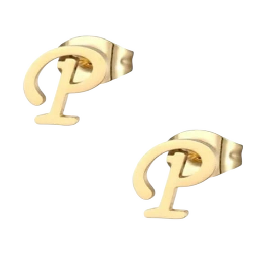 Stainless Steel Earrings Letter P – Gold-Colored – 10 mm