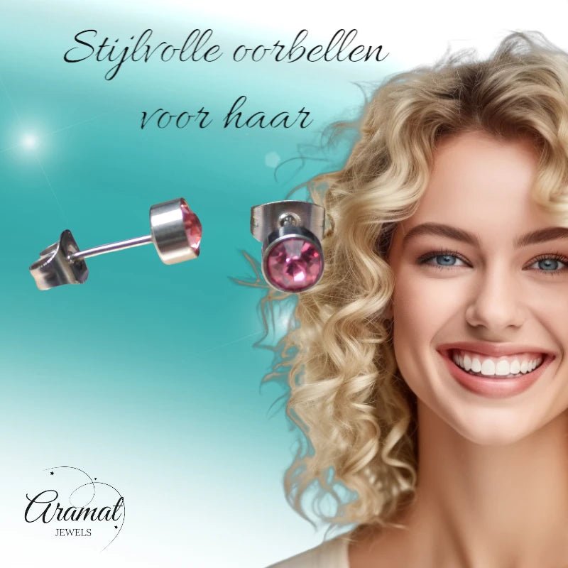 Stalen Oorbellen Lichtroze Zirkonia – 5mm - oor862 - Oorbellen kopen# - 5mm - alles - cadeau