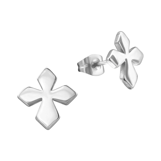 Stalen Oorbellen met kruisje – Zilverkleur – 12x11mm - oor3340 - 28851 - Oorbellen kopen# - 12mm - alles - cadeau