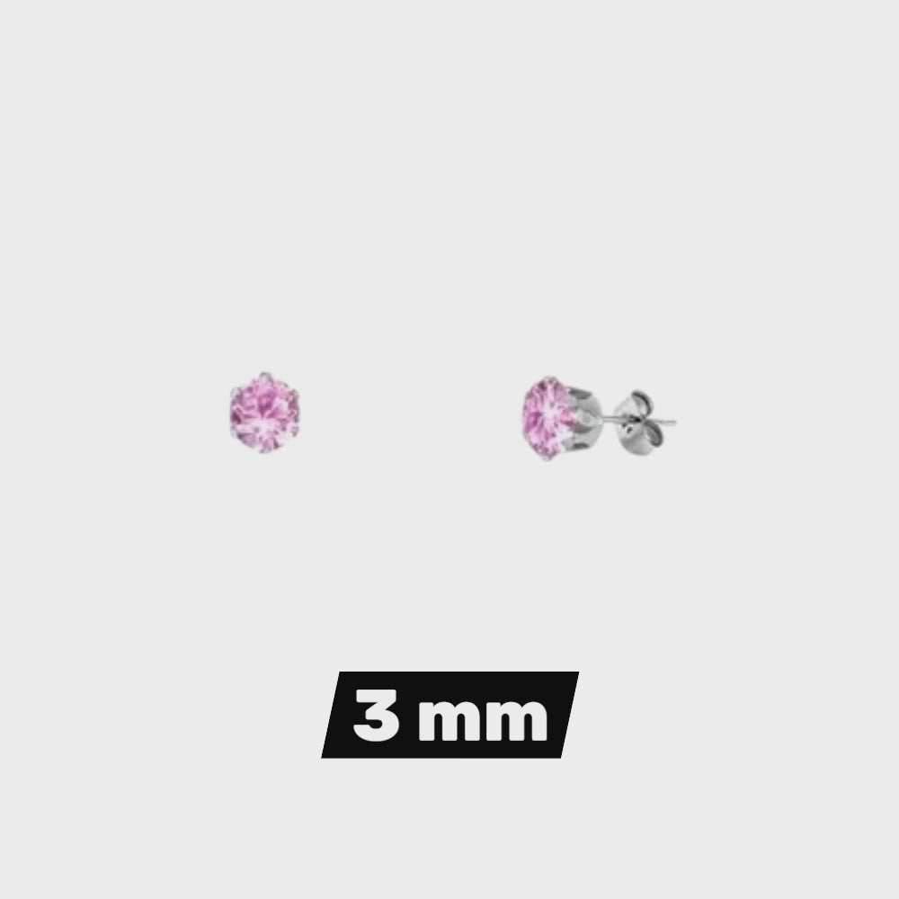 Steel Earrings - Pink Zirconia