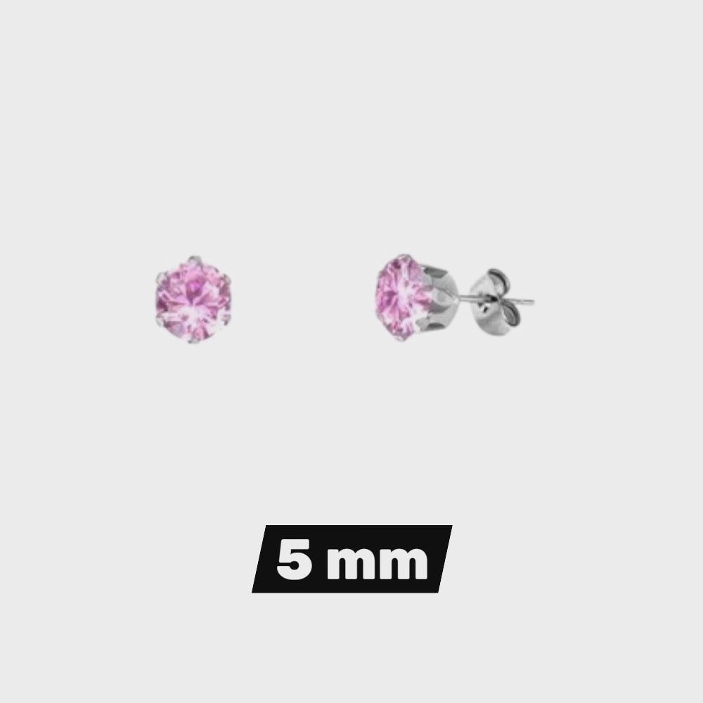 Steel Earrings - Pink Zirconia