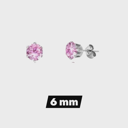 Steel Earrings - Pink Zirconia
