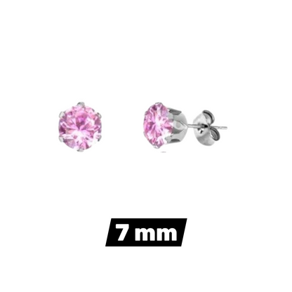 Steel Earrings - Pink Zirconia