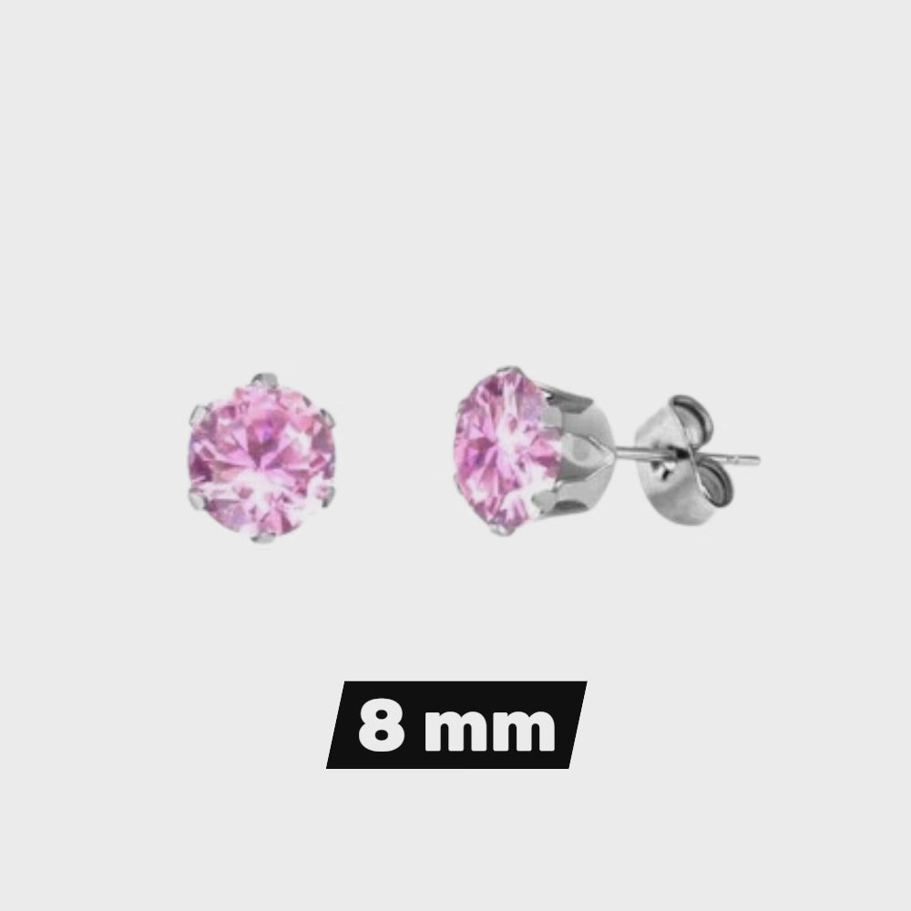 Steel Earrings - Pink Zirconia