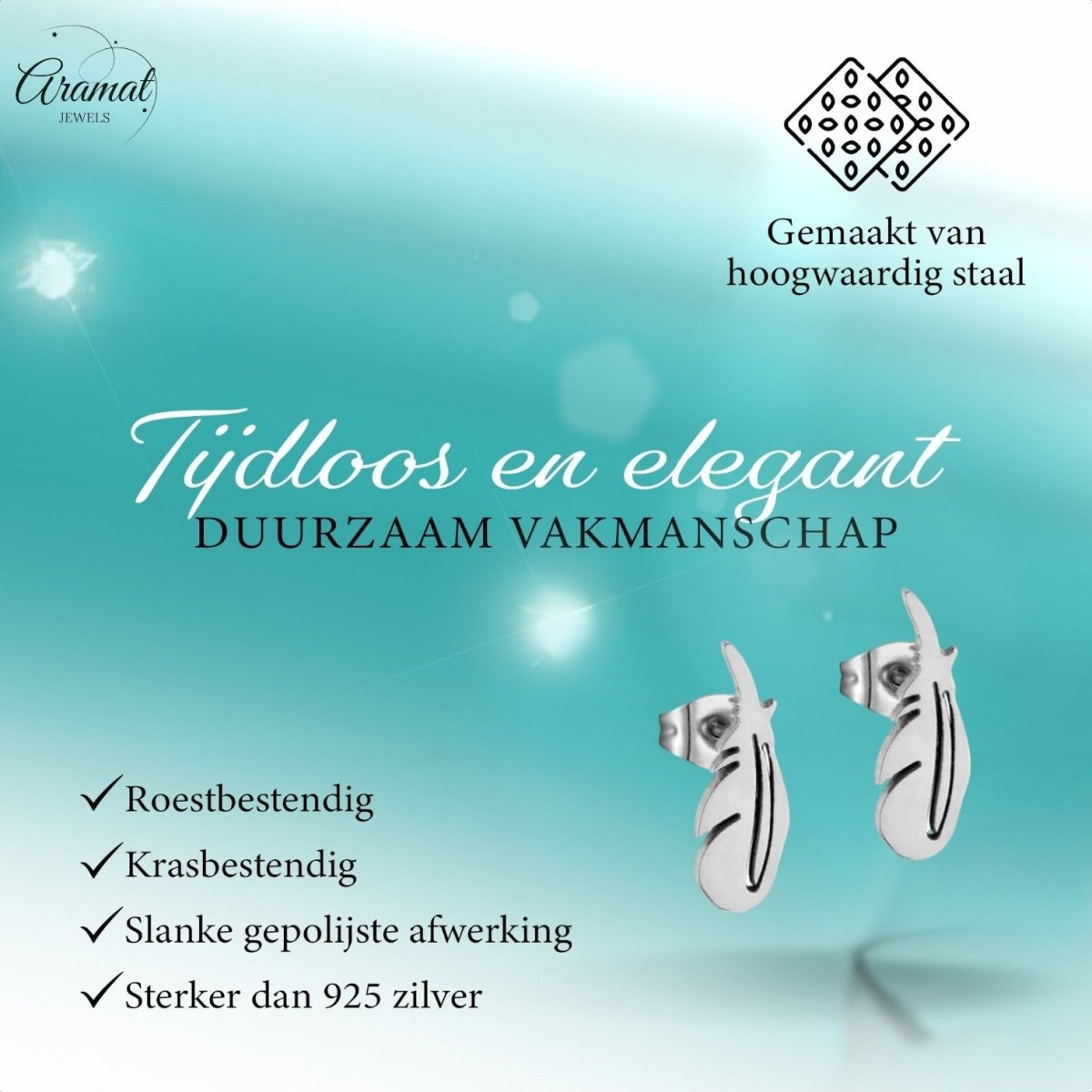 Stalen Oorbellen Veertjes Zilverkleur – 9x3mm - Aramat Jewels - Oorbellen - cadeautip