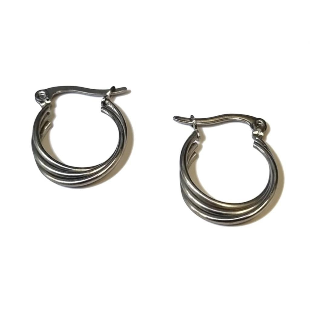 Stalen Oorringen met Triple Hoop Design (16 mm) - Aramat Jewels - Oorringen - cadeautip