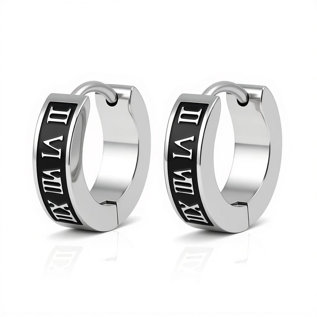 Stalen Oorringen Romeinse Cijfers 14x4mm - Aramat Jewels - Oorringen - cadeautip