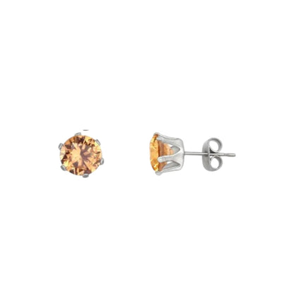Stalen Oorstekers met Champagne Zirkonia - Rond - Aramat Jewels - Oorbellen - cadeautip