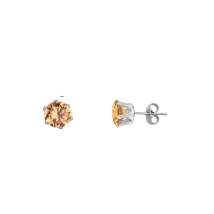 Stalen Oorstekers met Champagne Zirkonia - Rond - Aramat Jewels - Oorbellen - cadeautip