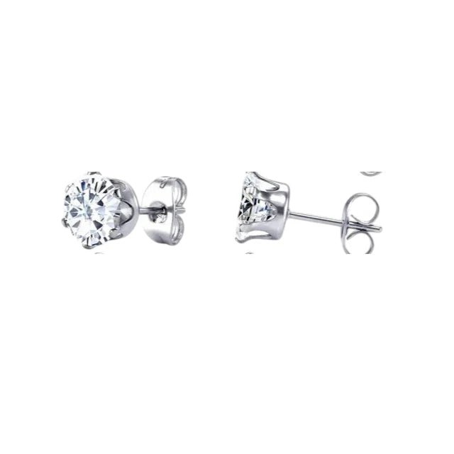 Stalen Oorstekers met Transparante Zirkonia - Rond - Aramat Jewels - Oorbellen - cadeautip
