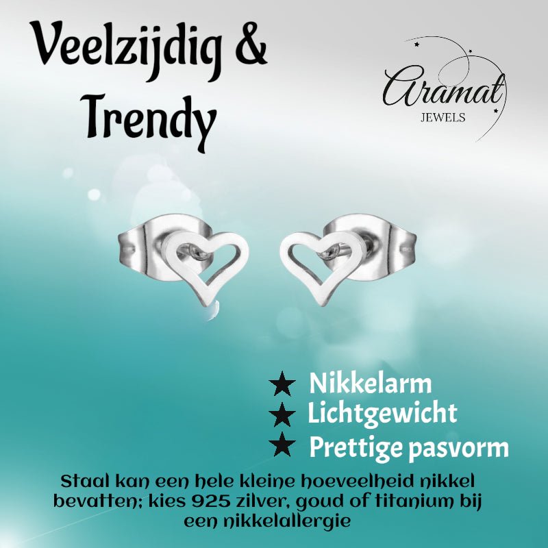 Stalen Open Hartjes Oorbellen Zilverkleur 4mm RVS - Aramat Jewels - Oorbellen - cadeautip