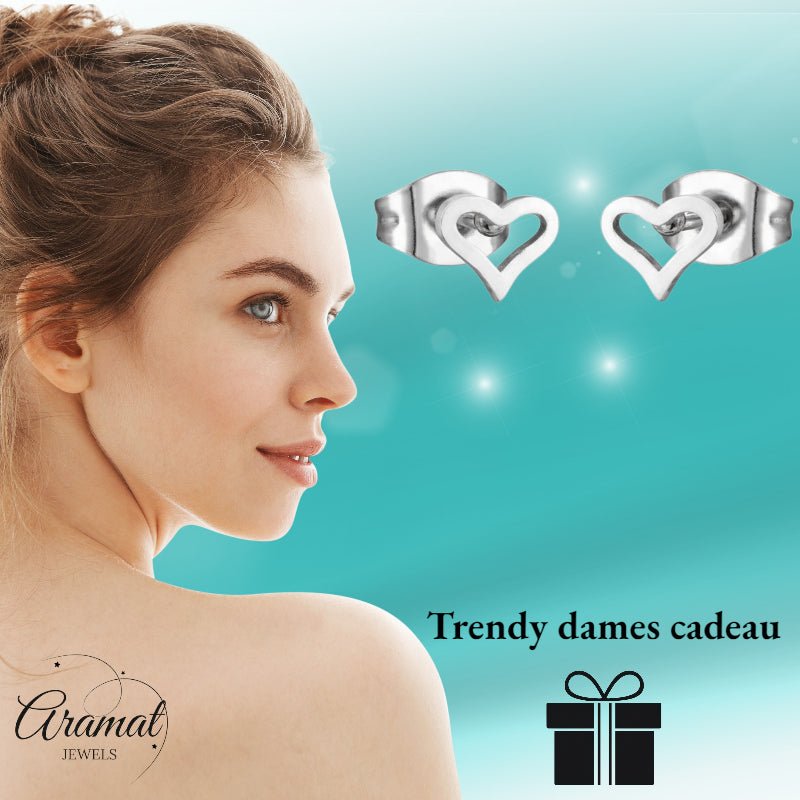Stalen Open Hartjes Oorbellen Zilverkleur 4mm RVS - Aramat Jewels - Oorbellen - cadeautip