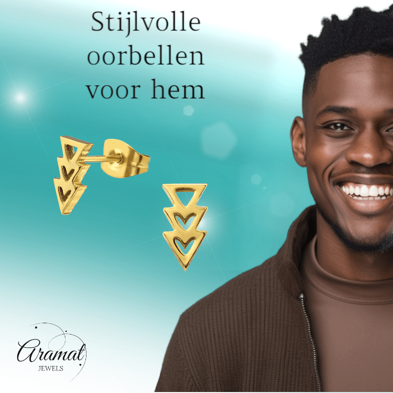 Stalen pijltjes oorbellen goudkleur 9x5mm - oor3463 - 29799 - Oorbellen kopen# - 9mm - alles - cadeau