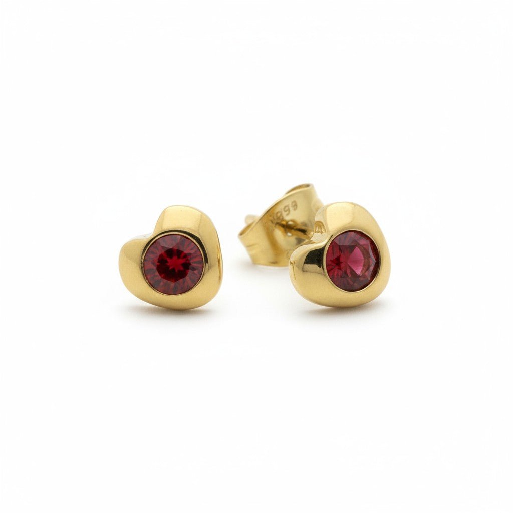 Stalen Rode Zirkonia Hart Oorbellen - Aramat Jewels - Oorbellen - cadeautip