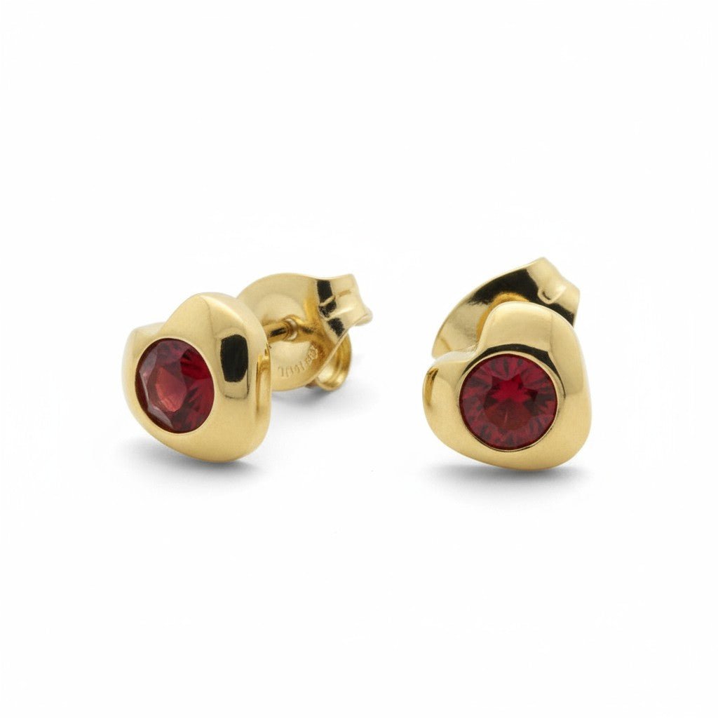 Stalen Rode Zirkonia Hart Oorbellen - Aramat Jewels - Oorbellen - cadeautip