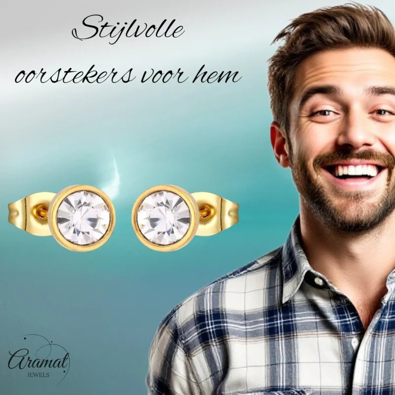 Stalen Ronde Oorbellen met Transparante Kristal-8mm | Oorbellen