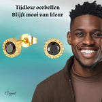 Stalen Ronde Zirkonia Oorbellen met Bolletjes Rand-6mm | Oorbellen