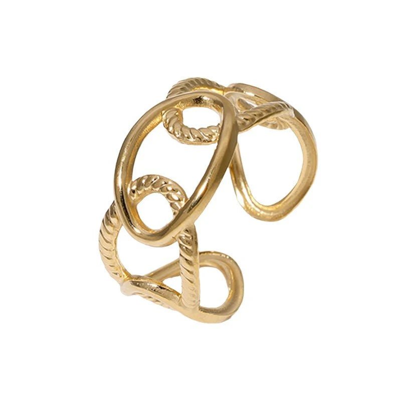 Stalen Schakelring - Verstelbaar - Stainless Steel - 10mm - ring356 - 161834 - Ringen kopen# - Goudkleur - alles - boho