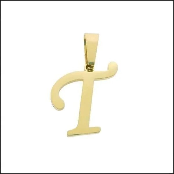 Een gouden hanger met de letter t