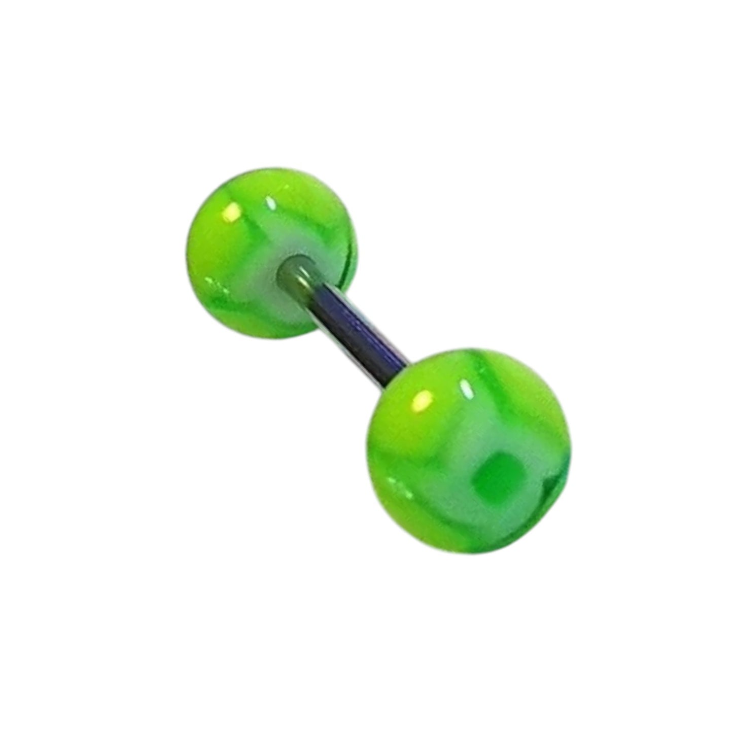 Een paar groene ballen met een zwart handvat