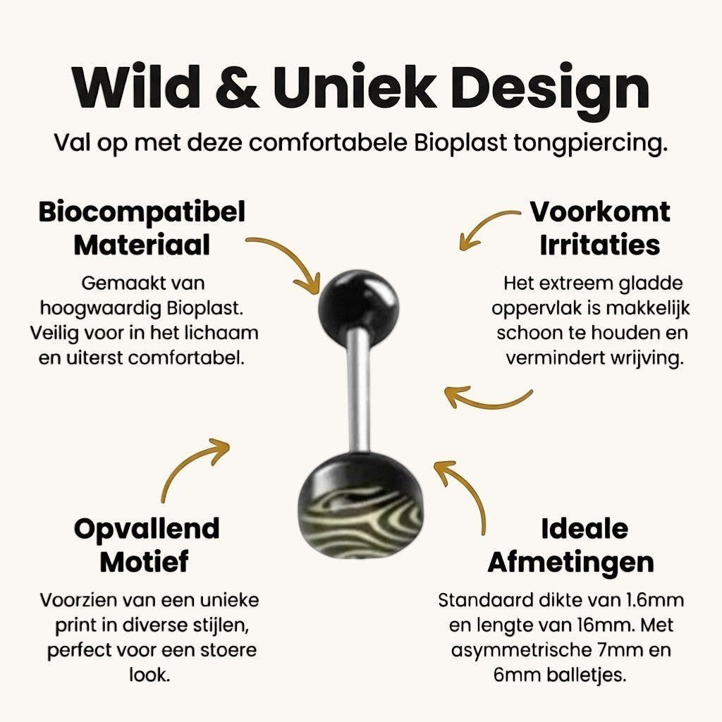 Zebraprint zwart en goud roestvrijstalen barbells