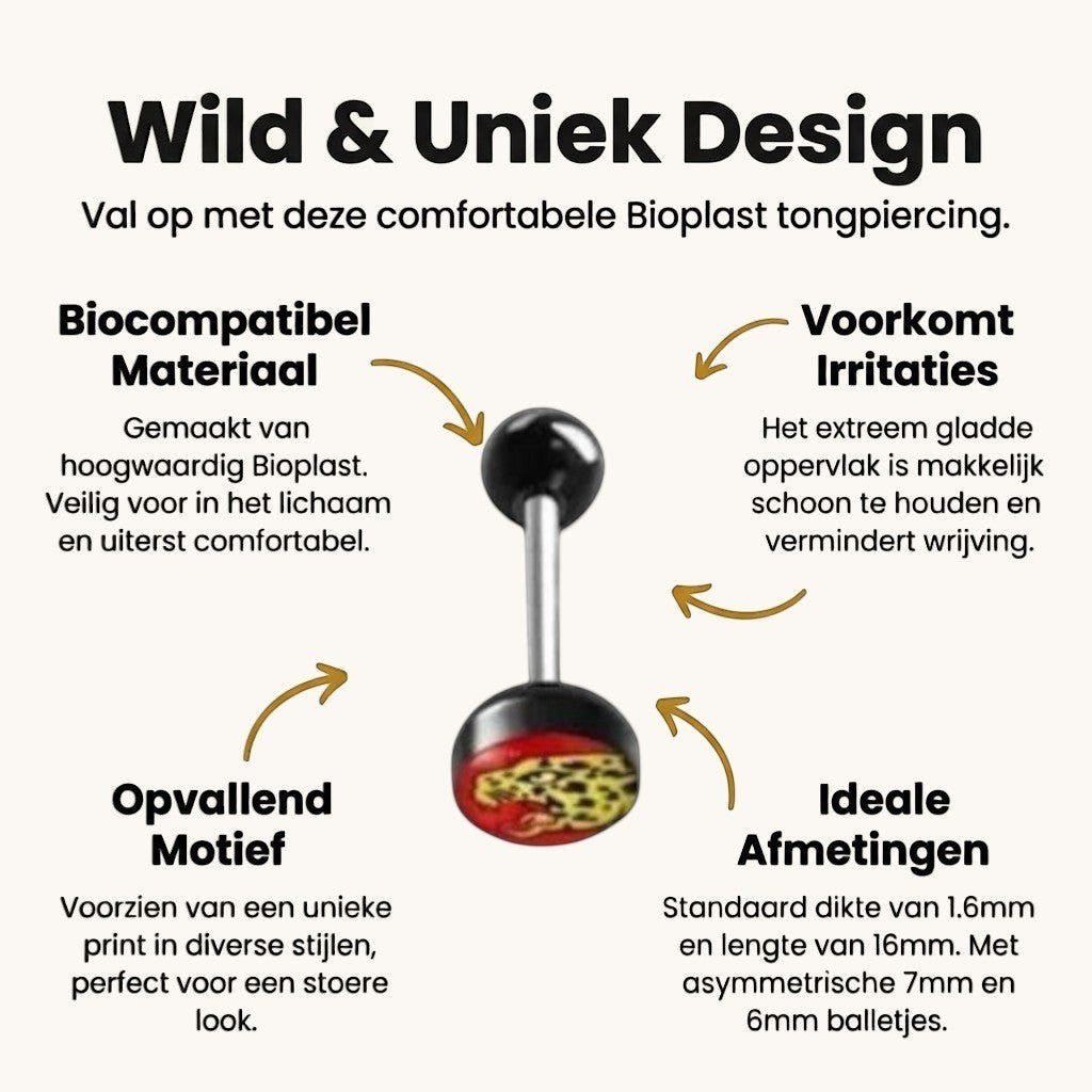 Een set van zes zwarte en goudkleurige nep-tongringen