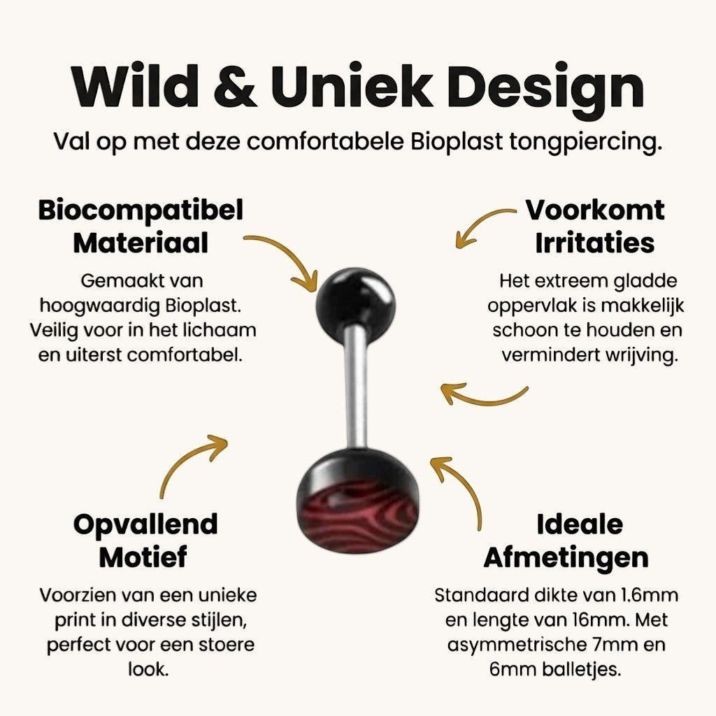 Een set van zes zwarte en rode tepelpluggen met zebraprint
