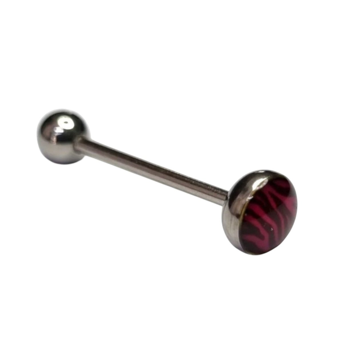 Een rood met zwarte bal piercing
