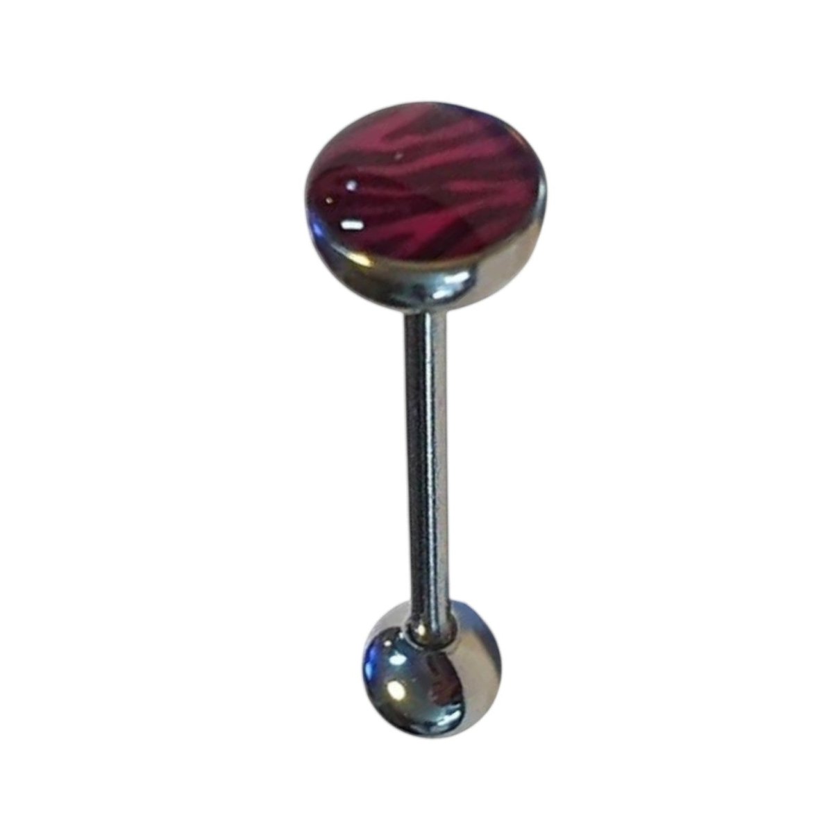 Een rode glazen bol met een zwarte metalen staaf