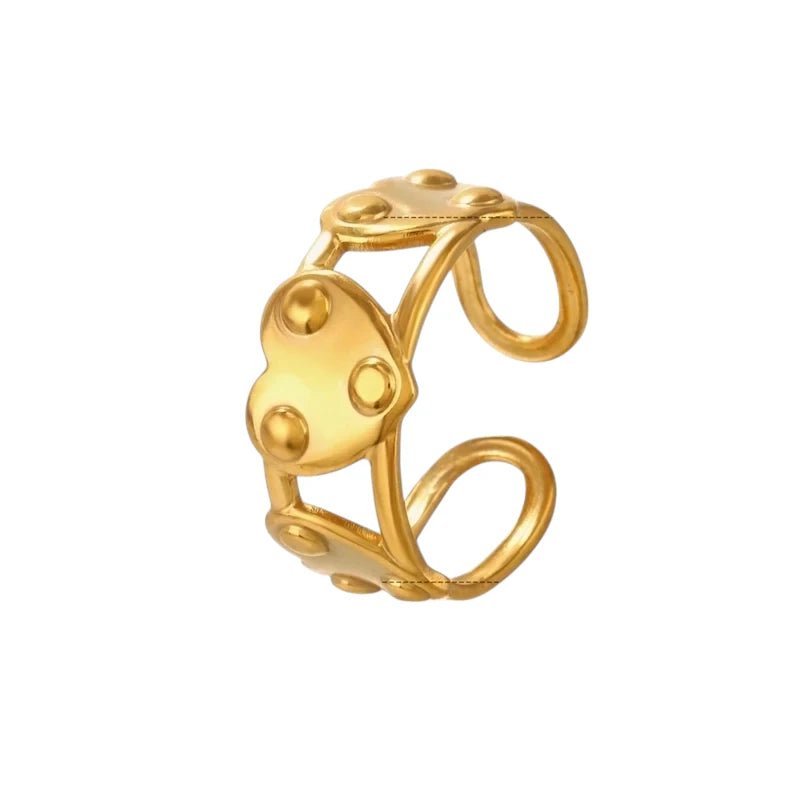 Stalen Verstelbare Open Ring - 3 Hartjes & Dots - One Size - ring279 - 76747 - Ringen kopen