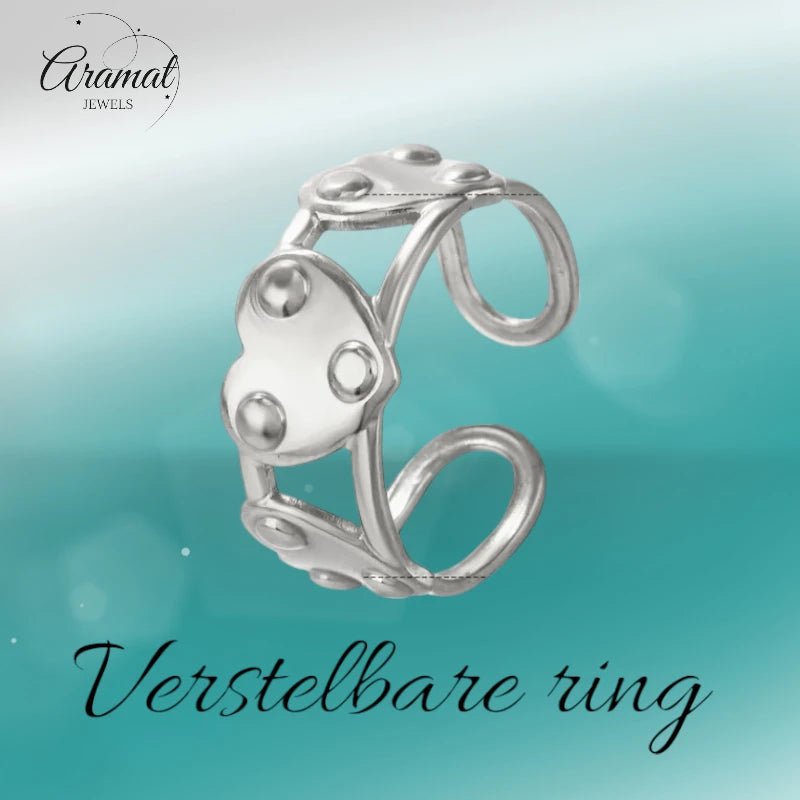 Stalen Verstelbare Open Ring - 3 Hartjes & Dots - One Size - ring279 - 76747 - Ringen kopen