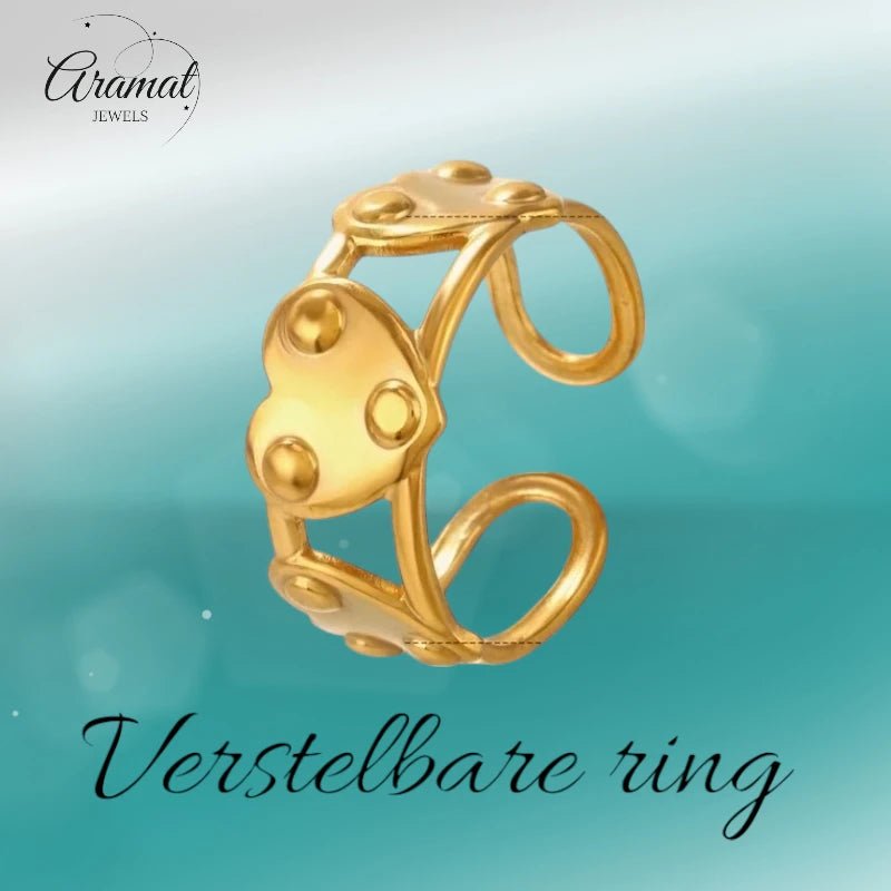 Stalen Verstelbare Open Ring - 3 Hartjes & Dots - One Size - ring279 - 76747 - Ringen kopen