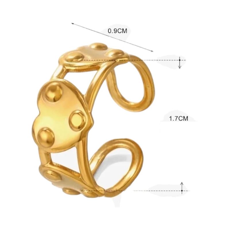 Stalen Verstelbare Open Ring - 3 Hartjes & Dots - One Size - ring280 - 76736 - Ringen kopen