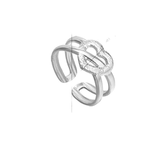 Stalen Verstelbare Open Ring - Bewerkt Hartje - One Size - ring259 - 80115 - Ringen kopen