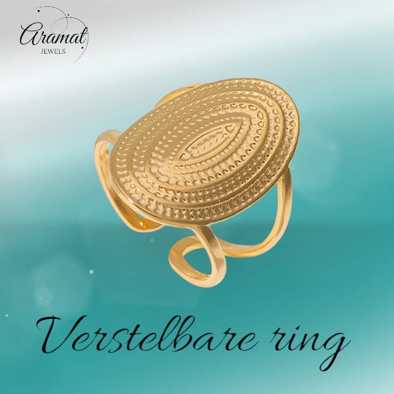 Stalen Verstelbare Open Ring - Bewerkte Ovaal 24mm - One Size - ring269 - 160712 - Ringen kopen