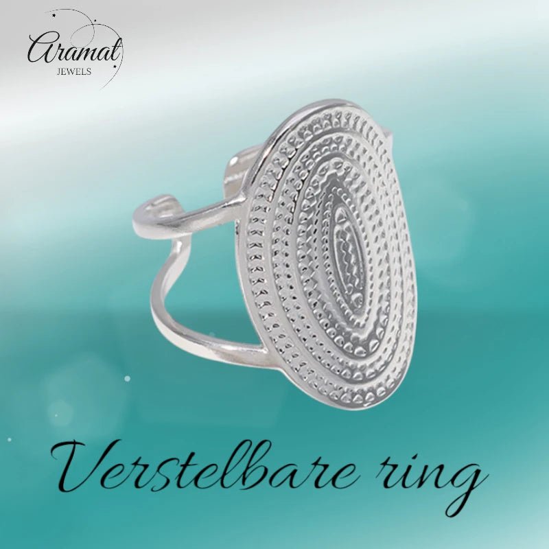 Stalen Verstelbare Open Ring - Bewerkte Ovaal 24mm - One Size - ring269 - 160712 - Ringen kopen