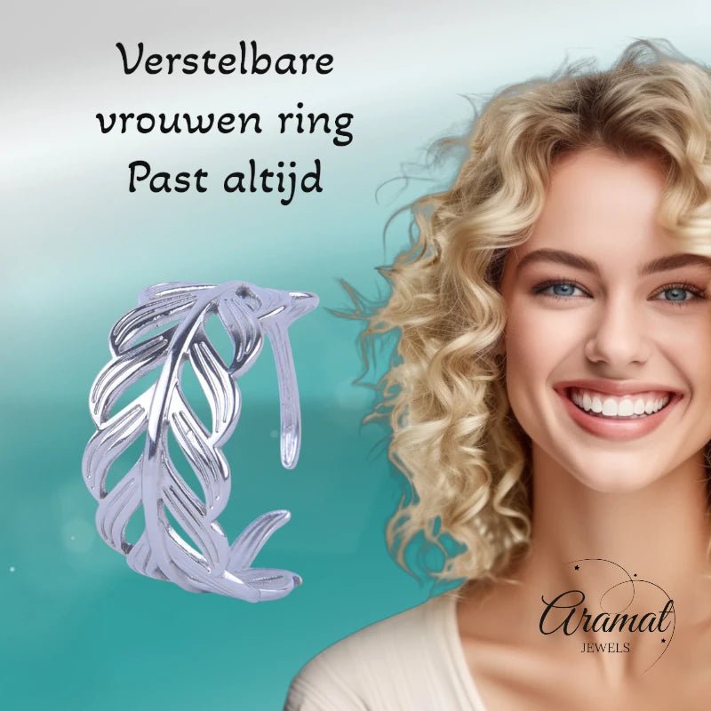 Stalen Verstelbare Open Ring - Blaadje - One Size - ring289 - 161467 - Ringen kopen