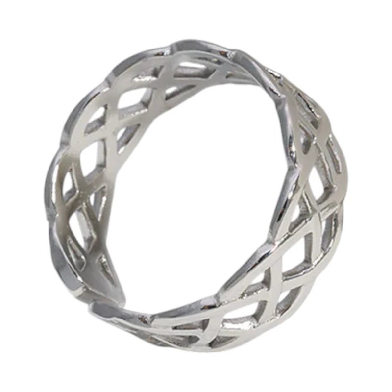 Stalen Verstelbare Open Ring - Gevlochten Motief - One Size - ring315 - 161794 - Ringen kopen# - Zilverkleur - alles - bali