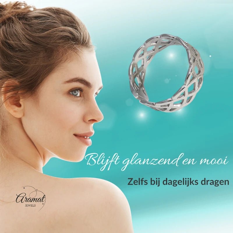 Stalen Verstelbare Open Ring - Gevlochten Motief - One Size - ring315 - 161794 - Ringen kopen# - Zilverkleur - alles - bali