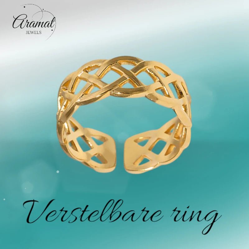 Stalen Verstelbare Open Ring - Gevlochten Motief - One Size - ring295 - 161795 - Ringen kopen