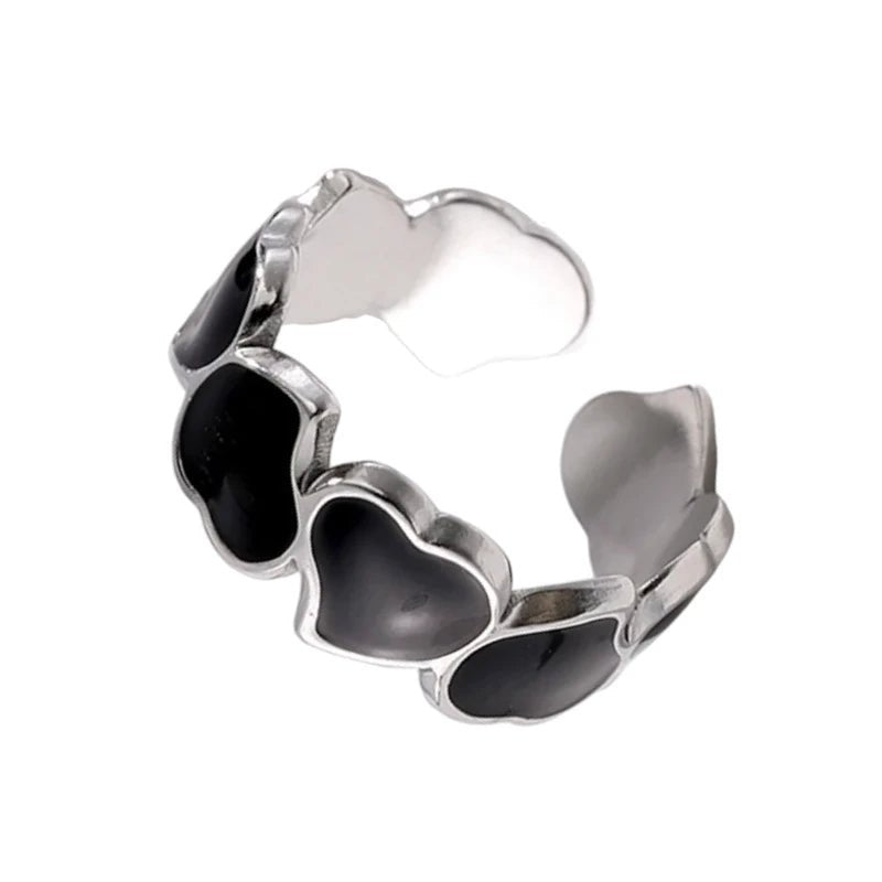 Stalen Verstelbare Open Ring - Hartjes & Zwart Emaille - One Size - ring286 - 73912 - Ringen kopen