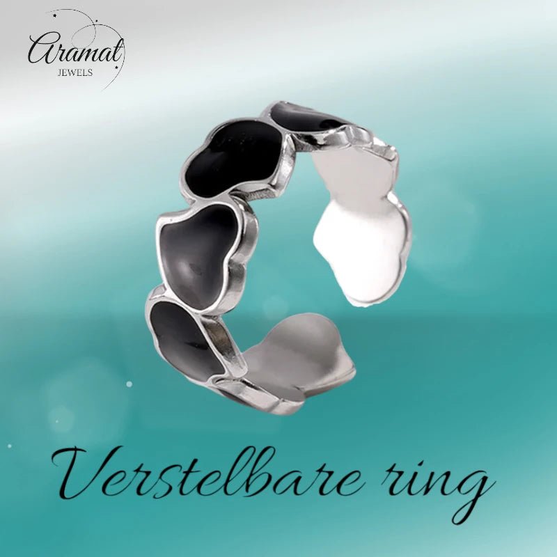 Stalen Verstelbare Open Ring - Hartjes & Zwart Emaille - One Size - ring286 - 73912 - Ringen kopen