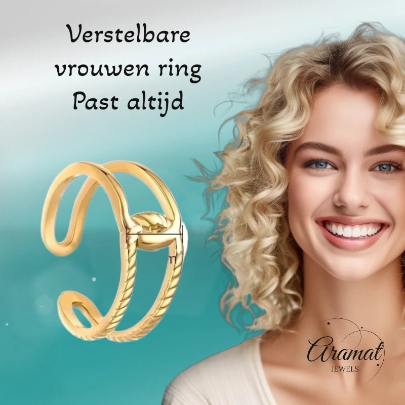 Stalen Verstelbare Open Ring - In Elkaar Motief - One Size - ring294 - 104807 - Ringen kopen