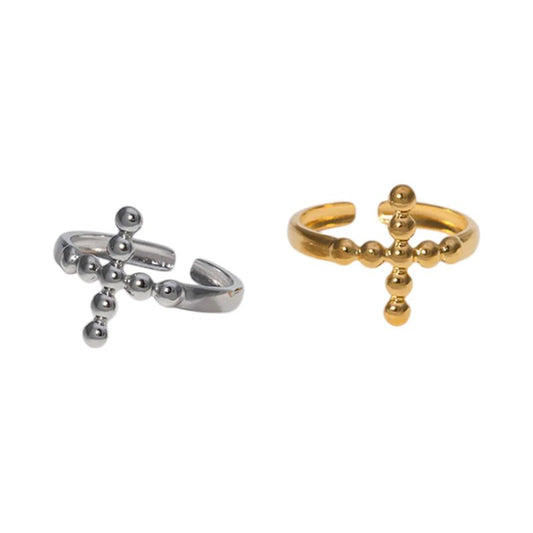 Stalen Verstelbare Open Ring - Kruis van Dots - One Size - ring293 - 161596 - Ringen kopen