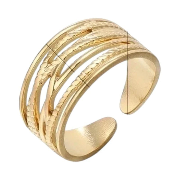 Stalen Verstelbare Open Ring - Lijnenspel - One Size