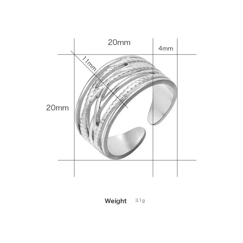 Stalen Verstelbare Open Ring - Lijnenspel - One Size - ring292 - 80114 - Ringen kopen