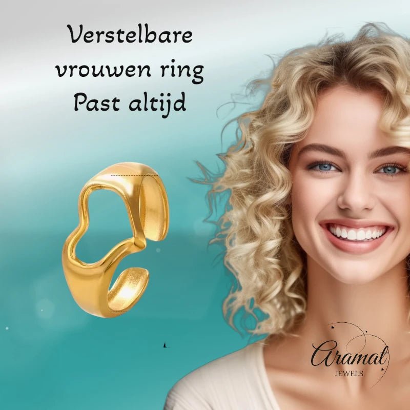 Stalen Verstelbare Open Ring - Open Hartje - One Size - ring287 - 76744 - Ringen kopen