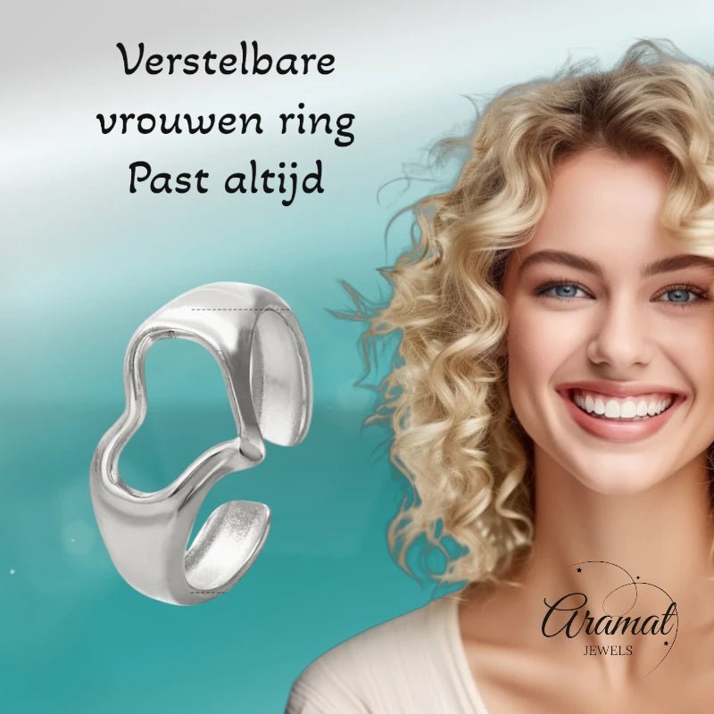 Stalen Verstelbare Open Ring - Open Hartje - One Size - ring287 - 76744 - Ringen kopen