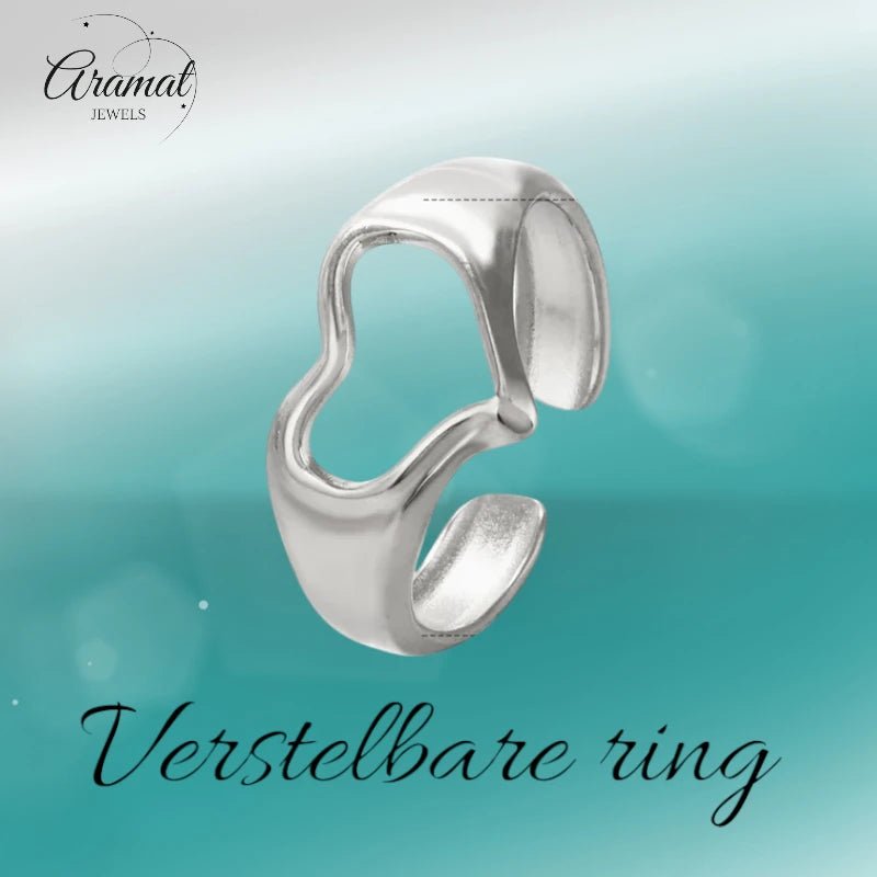 Stalen Verstelbare Open Ring - Open Hartje - One Size - ring287 - 76744 - Ringen kopen