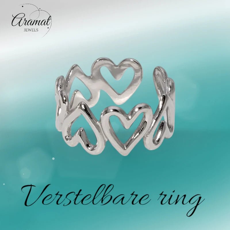 Stalen Verstelbare Open Ring - Open Hartjes - One Size - ring263 - 73901 - Ringen kopen